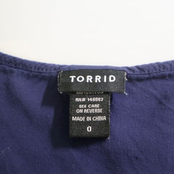 Torrid Size 0 / L Challis Hi Lo Ruffle Tank Top Tunic Navy Blue Lace - Picture 9 of 11